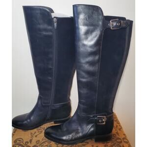 Marc Fisher Womens 6 Black Zip Buckle Damsel Leather High-Lo Shaft Tall Boots